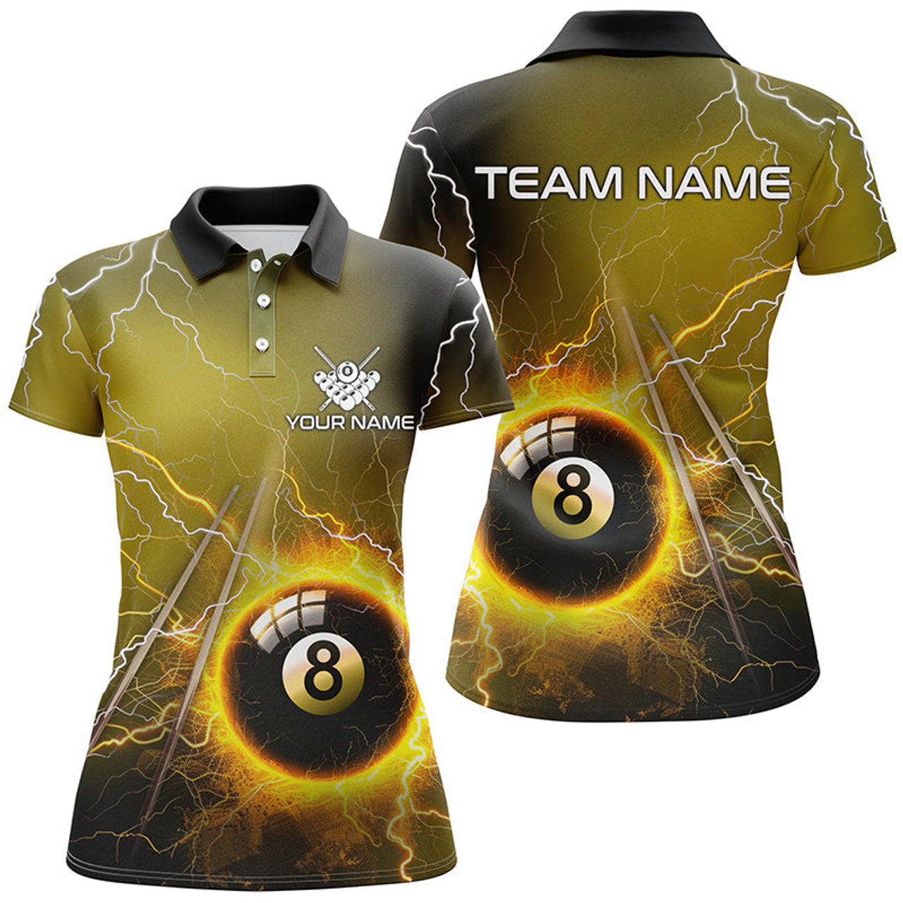 Custom Personalized Thunder Lighting Yellow 8 Ball Billiard Polo Shirts For Men Custom 8 Ball Pool Jerseys