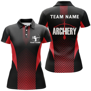 Custom Personalized Red Black Bows Archery Polo Shirts For Women, Archery Team Shirts Custom Archery Jerseys
