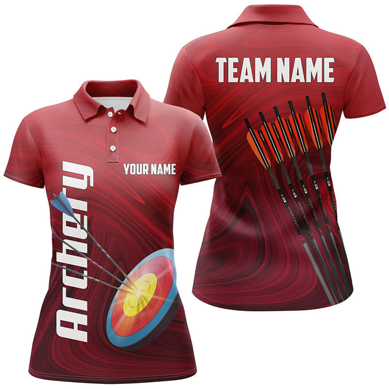 Custom Personalized Red 3D Target Archery Polo Shirts For Women, Arrows Archery Shirts Custom Archery Gifts
