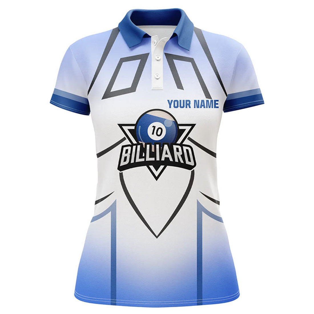 Custom Personalized Blue 10 Ball Billiard 3D Polo Shirts For Women, Custom 10 Ball Pool Billiards Jerseys
