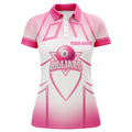 Custom Personalized Pink Valentine 8 Ball Billiard Heart 3D Polo Shirts For Women, Billiards Valentine Gifts