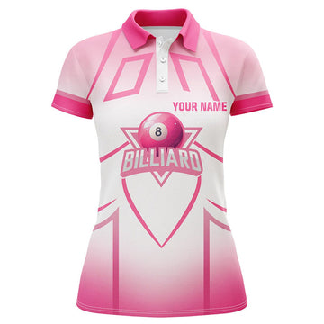 Custom Personalized Pink Valentine 8 Ball Billiard Heart 3D Polo Shirts For Women, Billiards Valentine Gifts