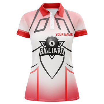 Custom Personalized Red 8 Ball Billiard Heart 3D Polo Shirts For Women, Custom Billiards Valentine Gifts