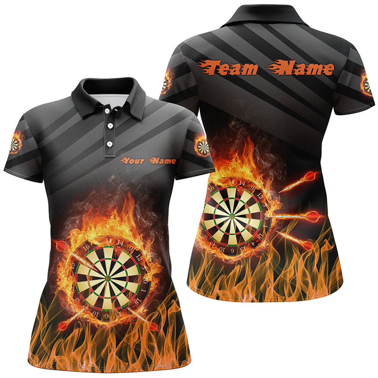 Custom Personalized Flame Dart Board Womens Darts Polo Shirts Custom Dart Jerseys Womens Dart Team Shirts
