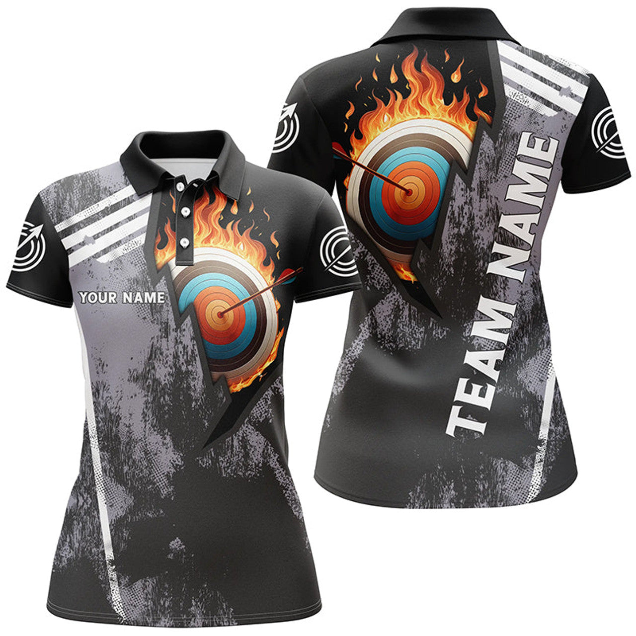 Custom Personalized Fire Target Archery 3D Polo Shirts For Women, Custom Archery Bow And Arrow Team Jerseys