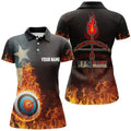Custom Personalized Texas Flag Flaming Target Archery 3D Polo Shirts For Women, Fire Arrow Archery Jerseys