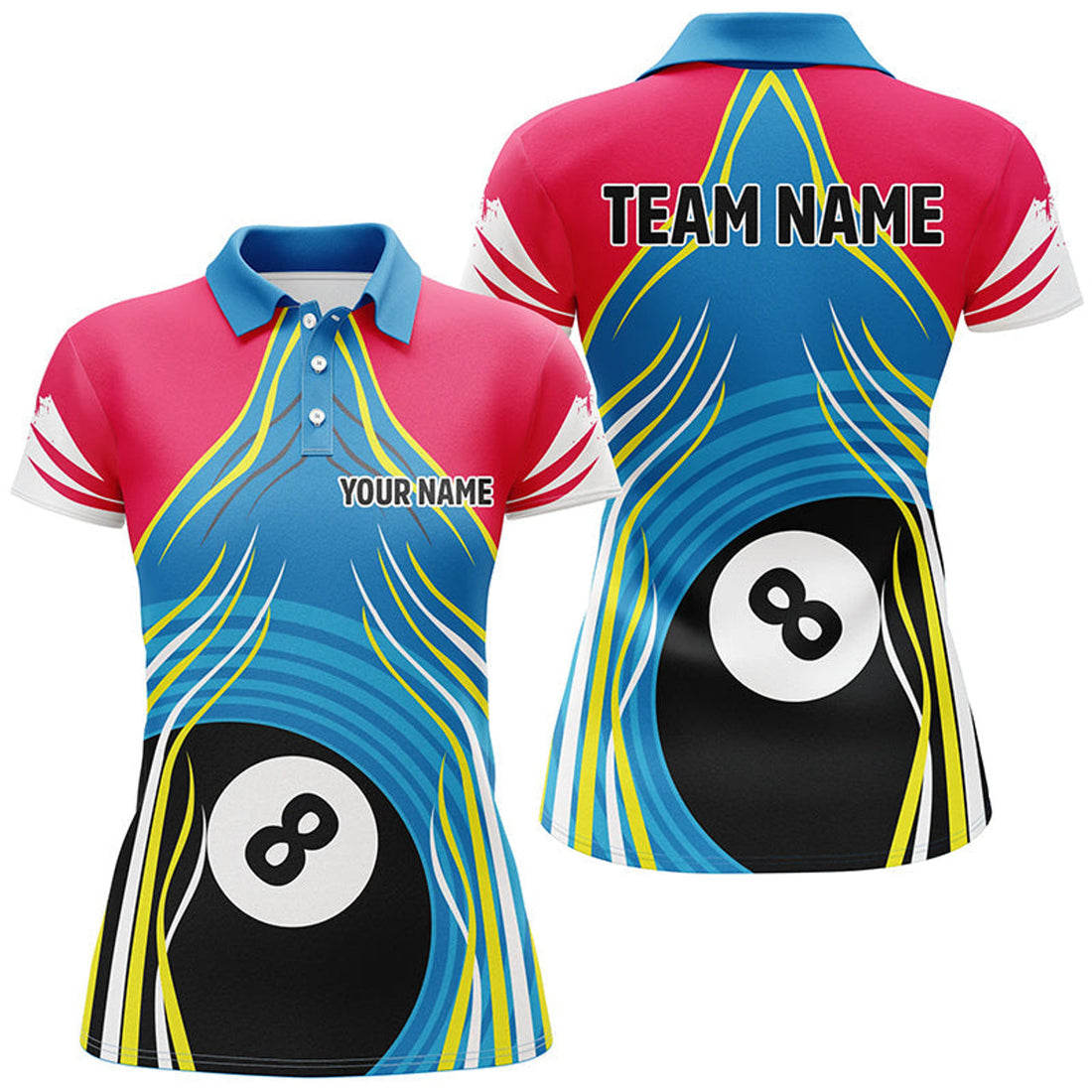 Custom Personalized 8 Ball Pool Polo Shirts For Women Custom Billiard Shirts Womens Billiard Team Jerseys