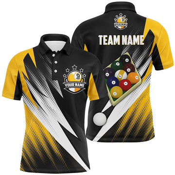 Custom Billiard 9 Ball Pool Custom Name 3D Polo Shirts For Men, Personalized Billiard Pool Balls Jerseys