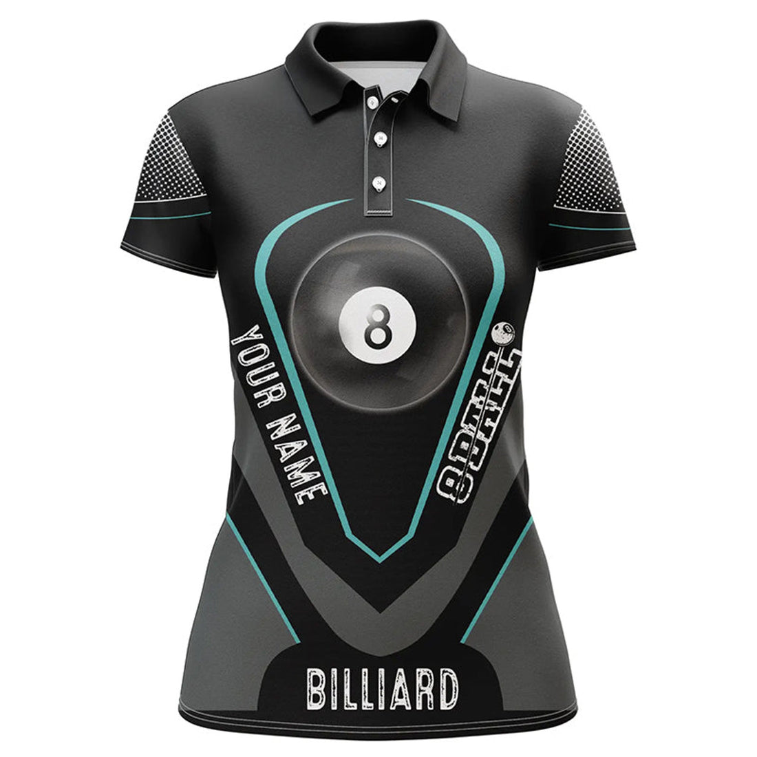 Custom Personalized Style Black Blue 8 Ball Billiard 3D Polo Shirts For Women, Custom 8 Ball Pool Jerseys