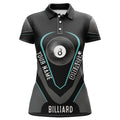 Custom Personalized Style Black Blue 8 Ball Billiard 3D Polo Shirts For Women, Custom 8 Ball Pool Jerseys