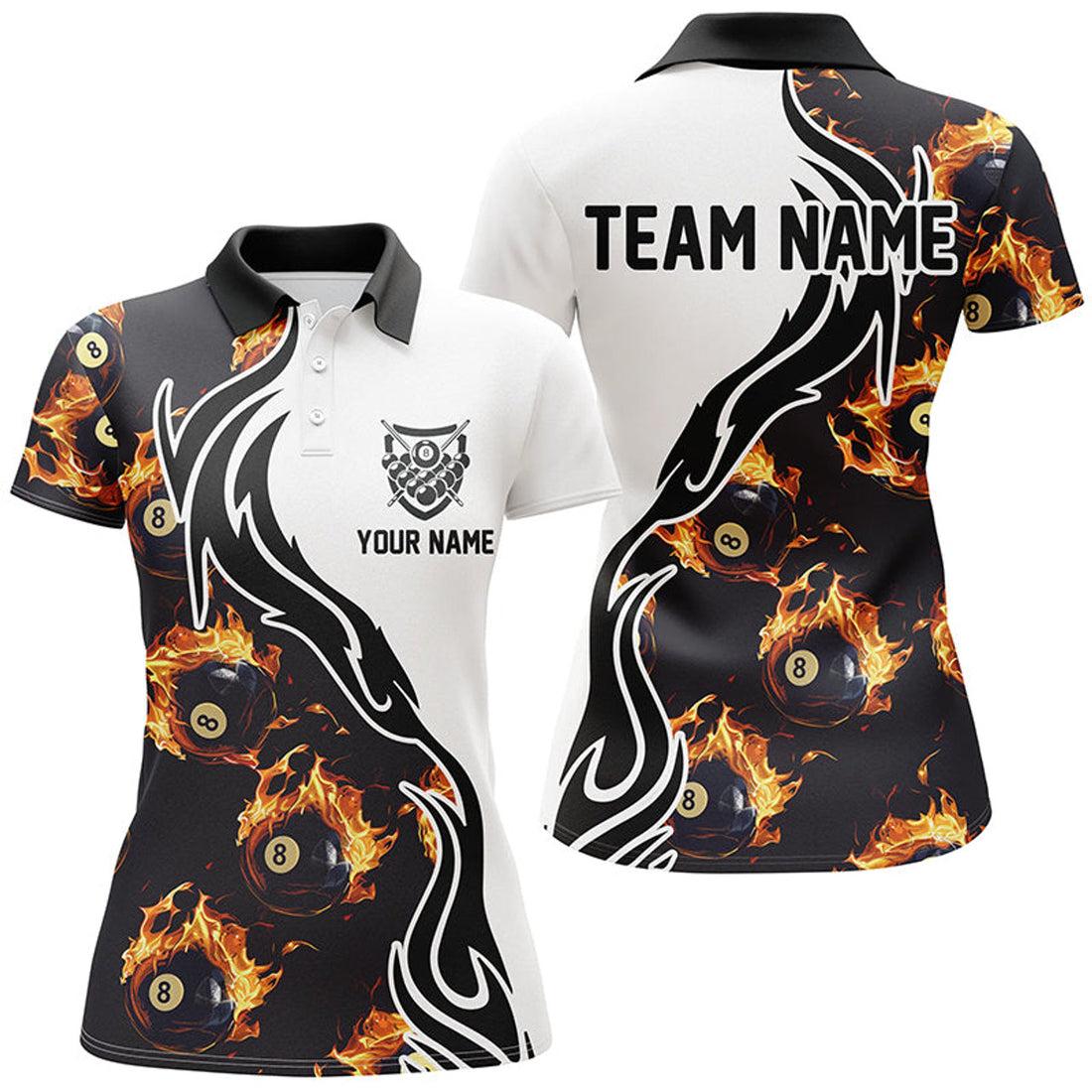 Custom Personalized Flame 8 Ball Pool Polo Shirts Custom Billiard Shirts For Women Billiard Team Jerseys