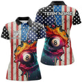 Custom Personalized US Flag Billiard 3D Polo Shirts For Women, Colorful Paint Splash 8 Ball Billiard Jerseys