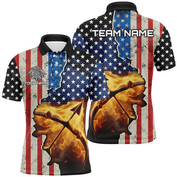 FUNSTUFFPRINT Personalized US Flag Archery Bow And Arrow Fire 3D Polo Shirts For Men Polo Shirt Size S-5XL
