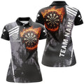 Custom Personalized Grunge Black Flame Dartboard Dart 3D Polo Shirt For Women, Custom Women Dart Jerseys