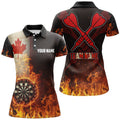 Custom Personalized Canada Flag Flame Dartboard Dart 3D Polo Shirt For Women, Patriotic Women Dart Jerseys