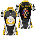 Custom Personalized Yellow White 9 Ball Pool 3D Polo Shirts For Women, Custom 9 Ball Team Billiard Jerseys