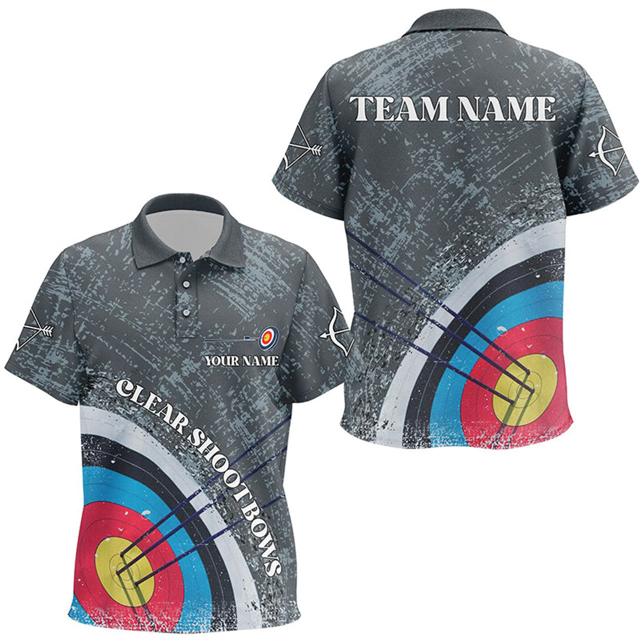 FUNSTUFFPRINT Personalized Vintage Grey 3D Target Archery Polo Shirt Size S-5XL