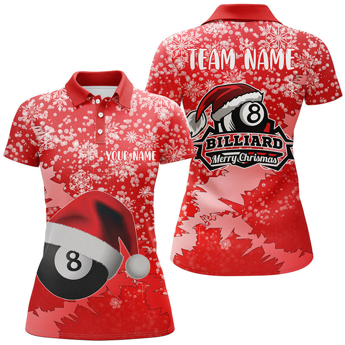 Custom Personalized Merry Christmas 8 Ball Pool Billiards Polo Shirts For Women, Christmas Billiards Shirts