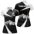 Custom Personalized Black White Grunge Billiard Balls Polo Shirts For Women, Custom 8 Ball Pool Team Shirts