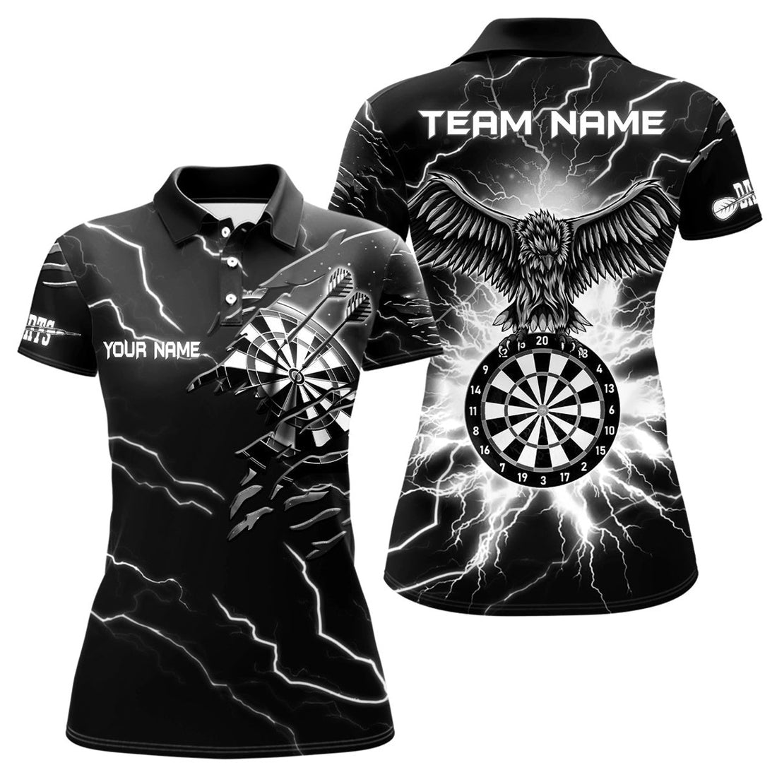 Custom Personalized Thunder Black White Eagle Dart Polo Shirts Custom Dart Shirts For Women Dart Team Shirts