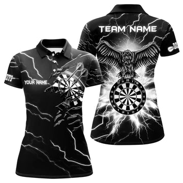Custom Personalized Thunder Black White Eagle Dart Polo Shirts Custom Dart Shirts For Women Dart Team Shirts