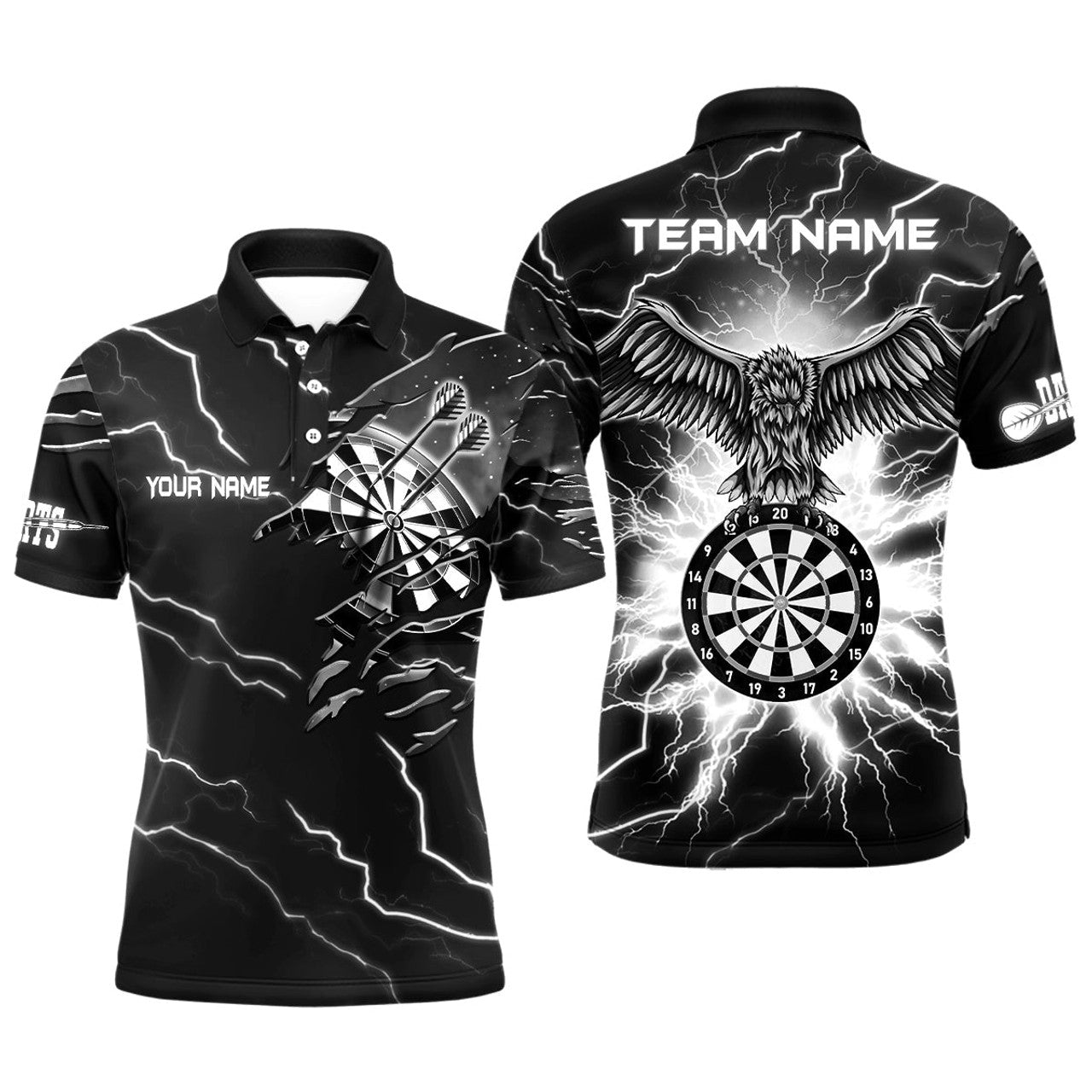 Personalized Thunder Black White Eagle Dart Polo Shirts Custom Dart Shirts For Men Dart Team Shirts