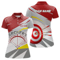 Custom Personalized Grey Red 3D Target Archery Polo Shirts For Women, Custom Bow Archery Team Shirts
