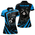 Custom Personalized Blue Glass Break 8 Ball Billiard 3D Polo Shirts For Women, Custom 8 Ball Pool Jerseys