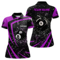 Custom Personalized Purple Glass Break 8 Ball Billiard 3D Polo Shirts For Women, Custom 8 Ball Pool Jerseys