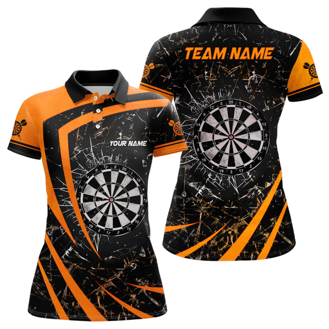 Custom Personalized Orange Glass Break Dart Polo Shirts Custom Dart Shirts For Women Dart Team Shirts