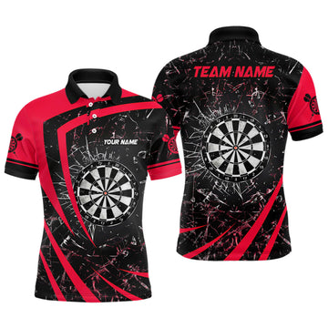 FUNSTUFFPRINT Personalized Red Glass Break Dart Polo Shirts Custom Dart Shirts For Men Dart Team Shirts , Polo Shirt Size S-5XL