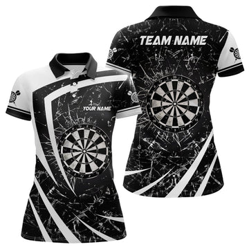 Custom Personalized Black White Glass Break Dart Polo Shirts Custom Dart Shirts For Women Dart Team Shirts