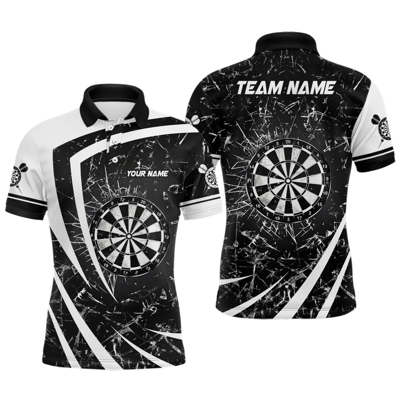 Personalized Black White Glass Break Dart Polo Shirts Custom Dart Shirts For Men Dart Team Shirts