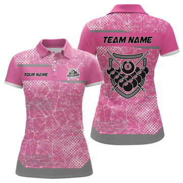 Custom Personalized Pink Grey 8 Ball Billiard Polo Shirts For Women, Custom Billiard Balls Team Jerseys