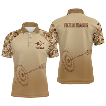 Personalized Light Brown Camo 3D Target Archery Polo Shirts For Men, Custom Archery Team Shirts