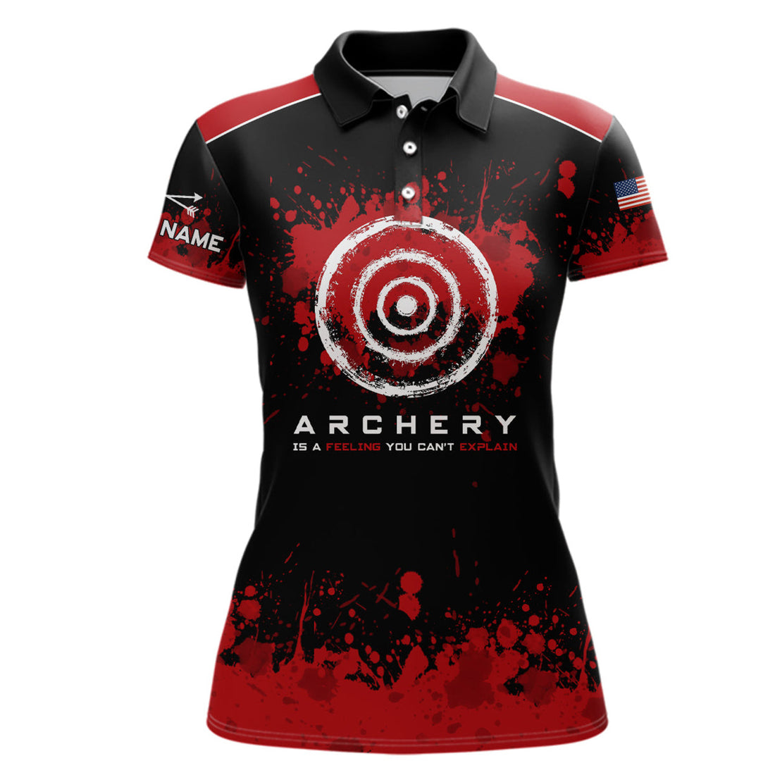 Custom Personalized Red Painted US Flag Target Archery Polo Shirts For Women, Custom Arrows Archery Shirts