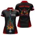 Custom Personalized Red Black Fire 8 Ball Pool Polo Shirts For Women, Custom US Flag Billiard 8 Ball Shirts