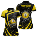 Custom Personalized Yellow Glass Break 9 Ball Pool 3D Polo Shirts For Women Billiards 9 Ball Team Jerseys