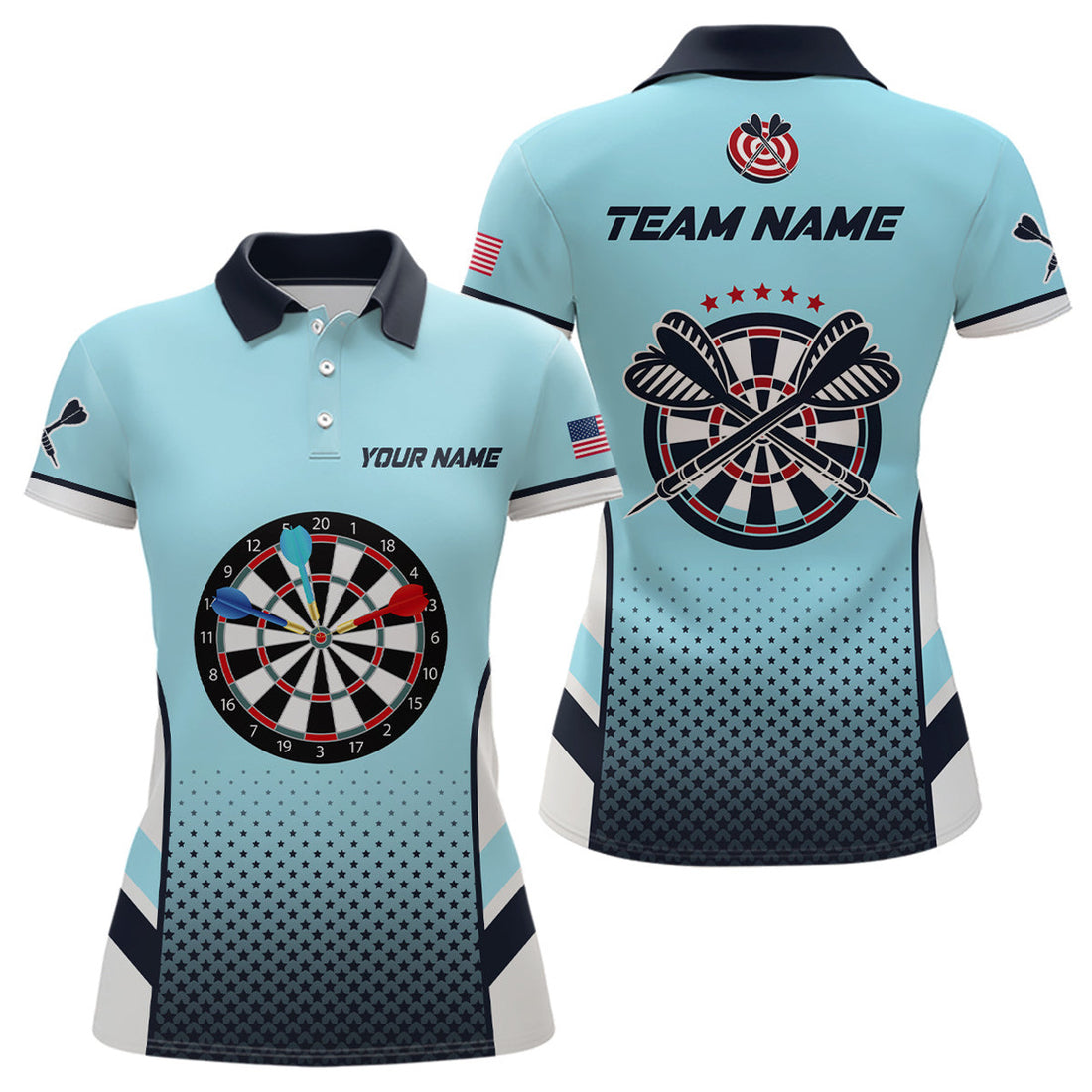 Custom Personalized Blue American Flag Darts Polo Shirts Custom Dart Shirts For Women Dart Team Jerseys