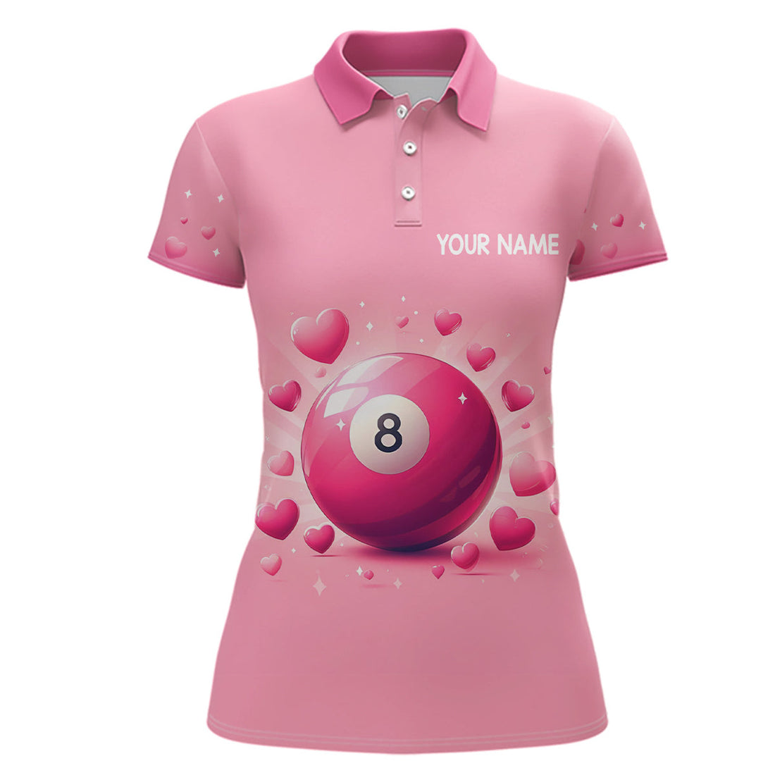 Personalized Pink Valentine 8 Ball Billiard 3D Polo Shirts For Women, Custom Billiard Valentine Gifts