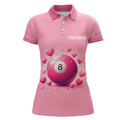Personalized Pink Valentine 8 Ball Billiard 3D Polo Shirts For Women, Custom Billiard Valentine Gifts
