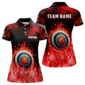 Custom Personalized Red Flaming Target Archery 3D Polo Shirts For Women, Fire Bow And Arrow Archery Jerseys