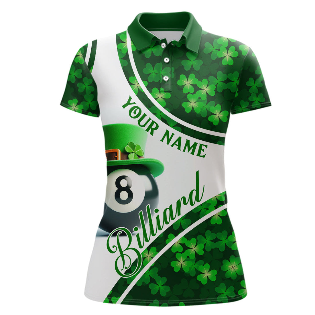 Custom Personalized St Patrick's Day Billiard 8 Ball 3D Polo Shirts For Women, Shamrock Billiard Jerseys