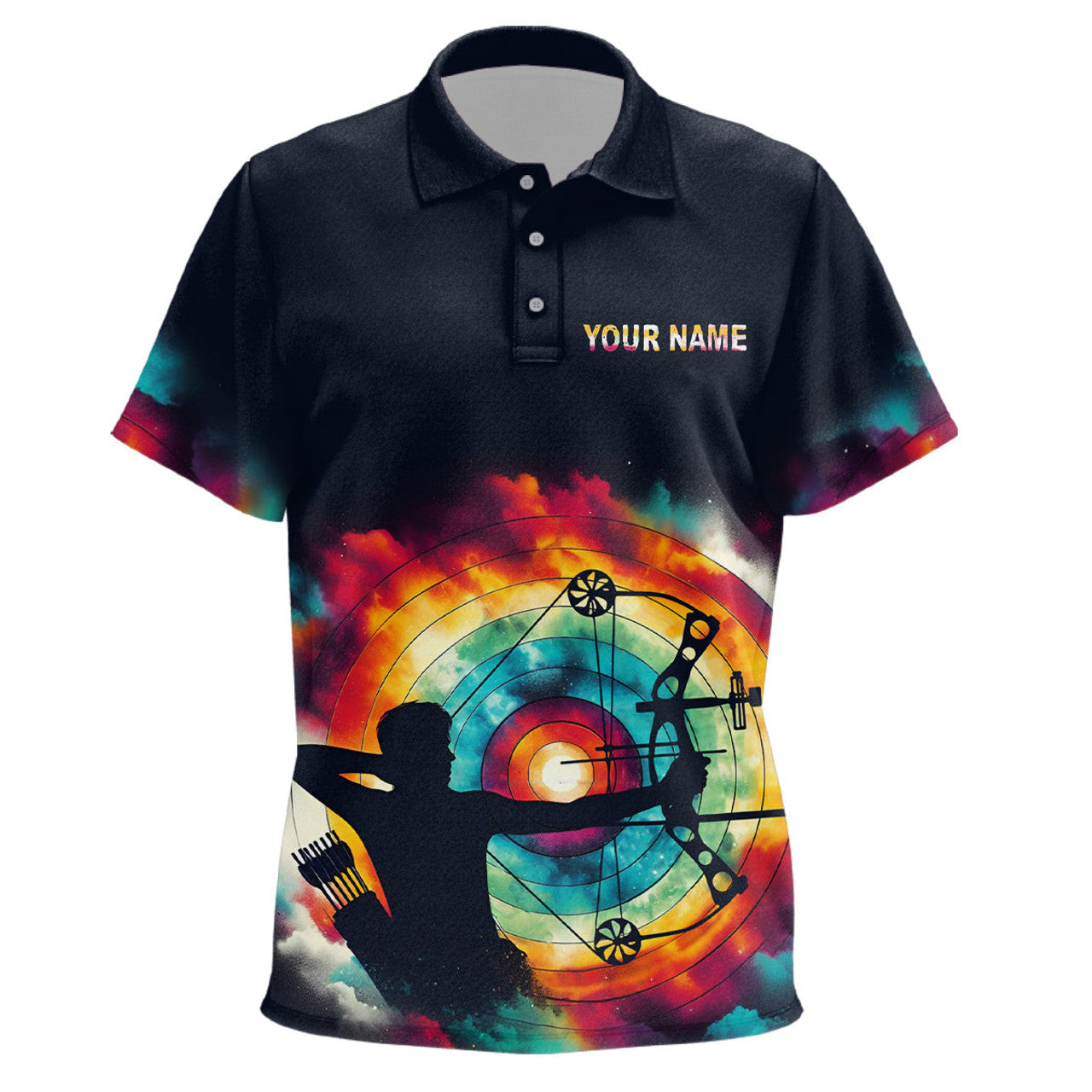 FUNSTUFFPRINT Personalized Archery Colorful Tie Dye Polo Shirt Size S-5XL