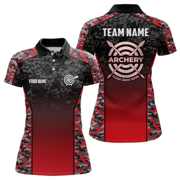 Custom Personalized Camo Red Archery Polo Shirts For Women Custom Archery Jerseys Womens Archery Team Shirts