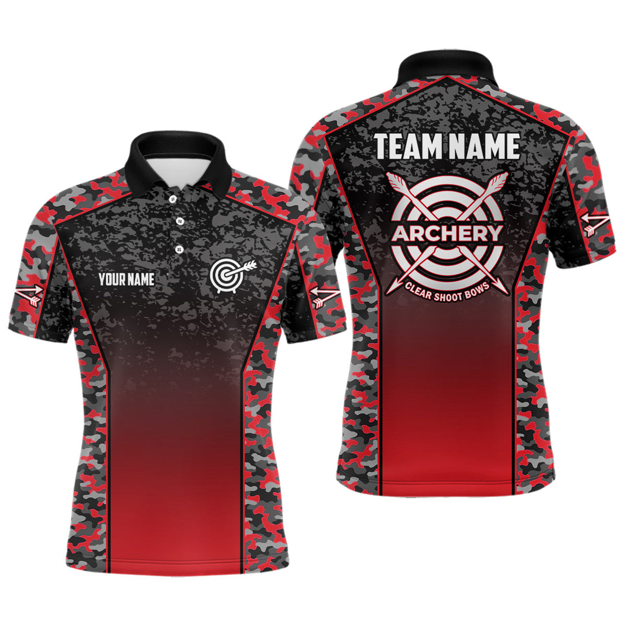 Personalized Camo Red Archery Polo Shirts For Men Custom Archery Jerseys Mens Archery Team Shirts
