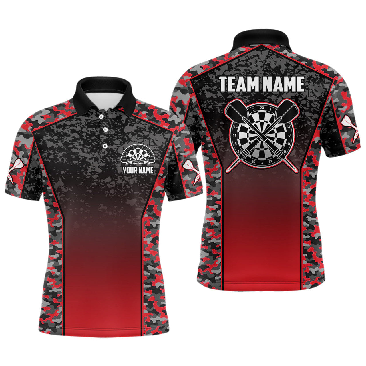 Personalized Camo Red Dart Polo Shirts For Men Custom Dart Jerseys Mens Dart Team Shirts