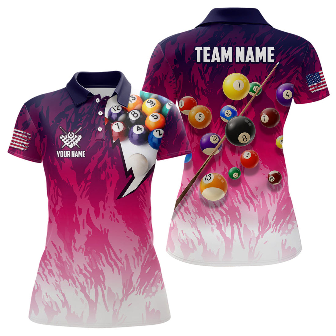 Custom Personalized Pool Player Billiards 8 Ball Shirts For Women, Custom US Flag Billiard Team Jerseys
