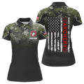 Custom Personalized Green Camouflage Archery Polo Shirts For Women Custom Grunge US Flag Archery Shirts