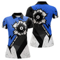 Custom Personalized Style Blue Grunge 8 Ball Billiard 3D Polo Shirts For Women, 8 Ball Pool Team Jerseys